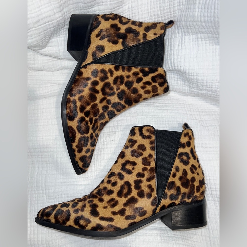 Mark Fisher Leopard Print Hair Leather Stretch Booties - Size 8 1/2